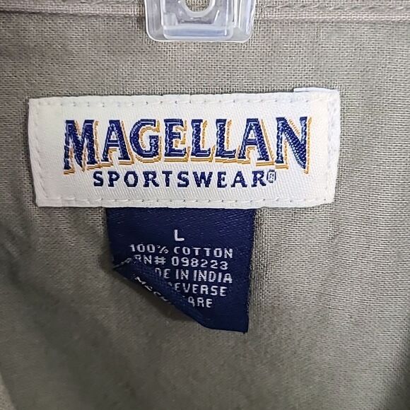Magellan Army Green Buttondown Shirt, Short Sleeves, Size Large - Picture 4 of 5
